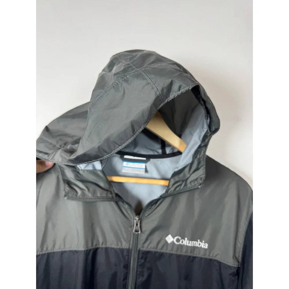 Gorpcore Columbia Mens Small Windbreaker Jacket Black Grey Hooded Full Zip‎